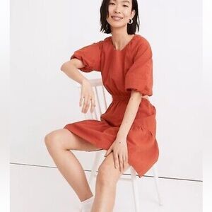 Madewell XL Seersucker Puff-Sleeve Cutout Mini Dress